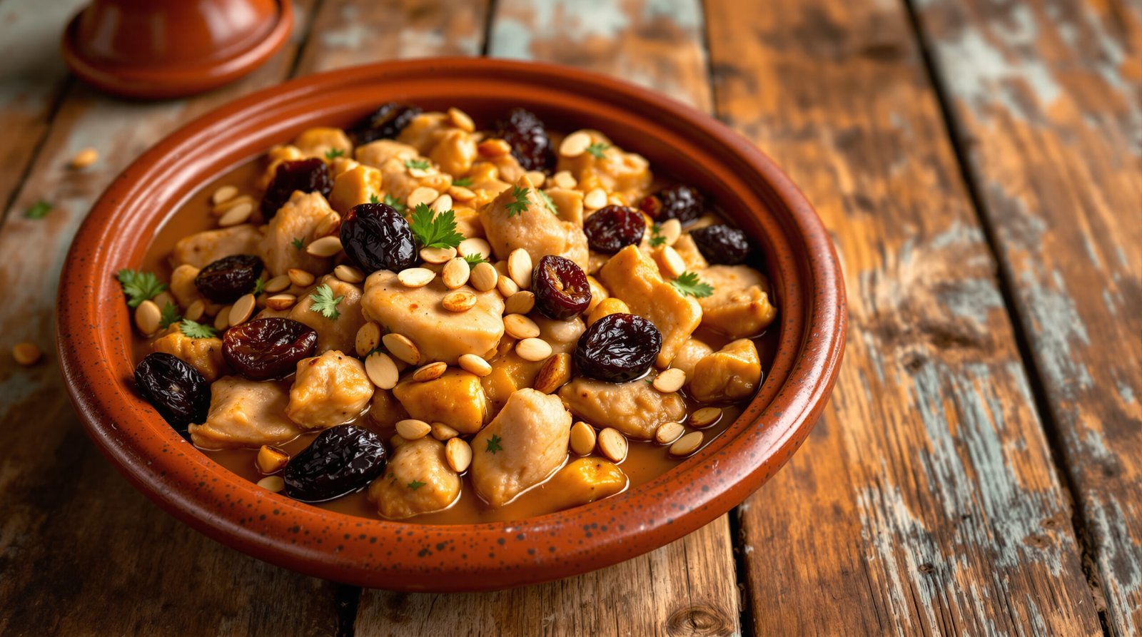 découvrez notre savoureuse recette de tajine de poulet aux pruneaux et amandes, un plat marocain sucré-salé délicieusement parfumé, parfait pour vos repas conviviaux.