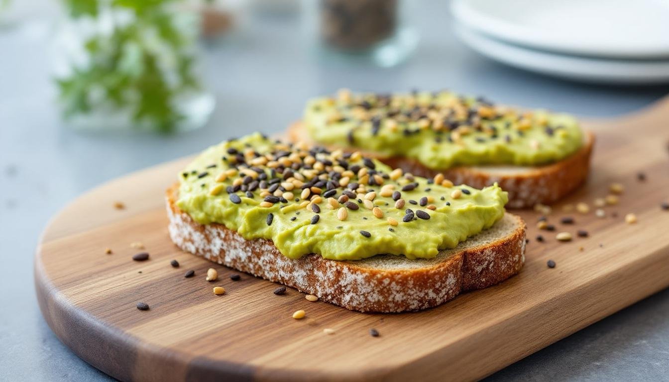découvrez notre tartine complète à l’houmous, avocat frais et graines anti-oxydantes, une combinaison saine et gourmande pour un repas équilibré et plein d'énergie.