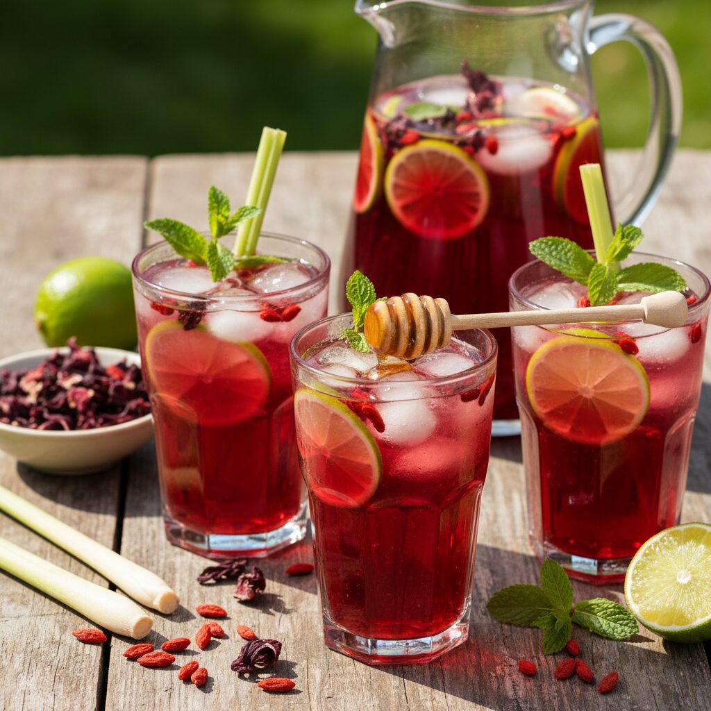 découvrez notre tisane florale aux saveurs délicates d'hibiscus, de baie de goji et de citronnelle pour une infusion saine et revitalisante.