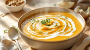 découvrez notre recette onctueuse de velouté de butternut au lait de coco, parfaite pour une entrée délicate et savoureuse, alliant douceur et exotisme.