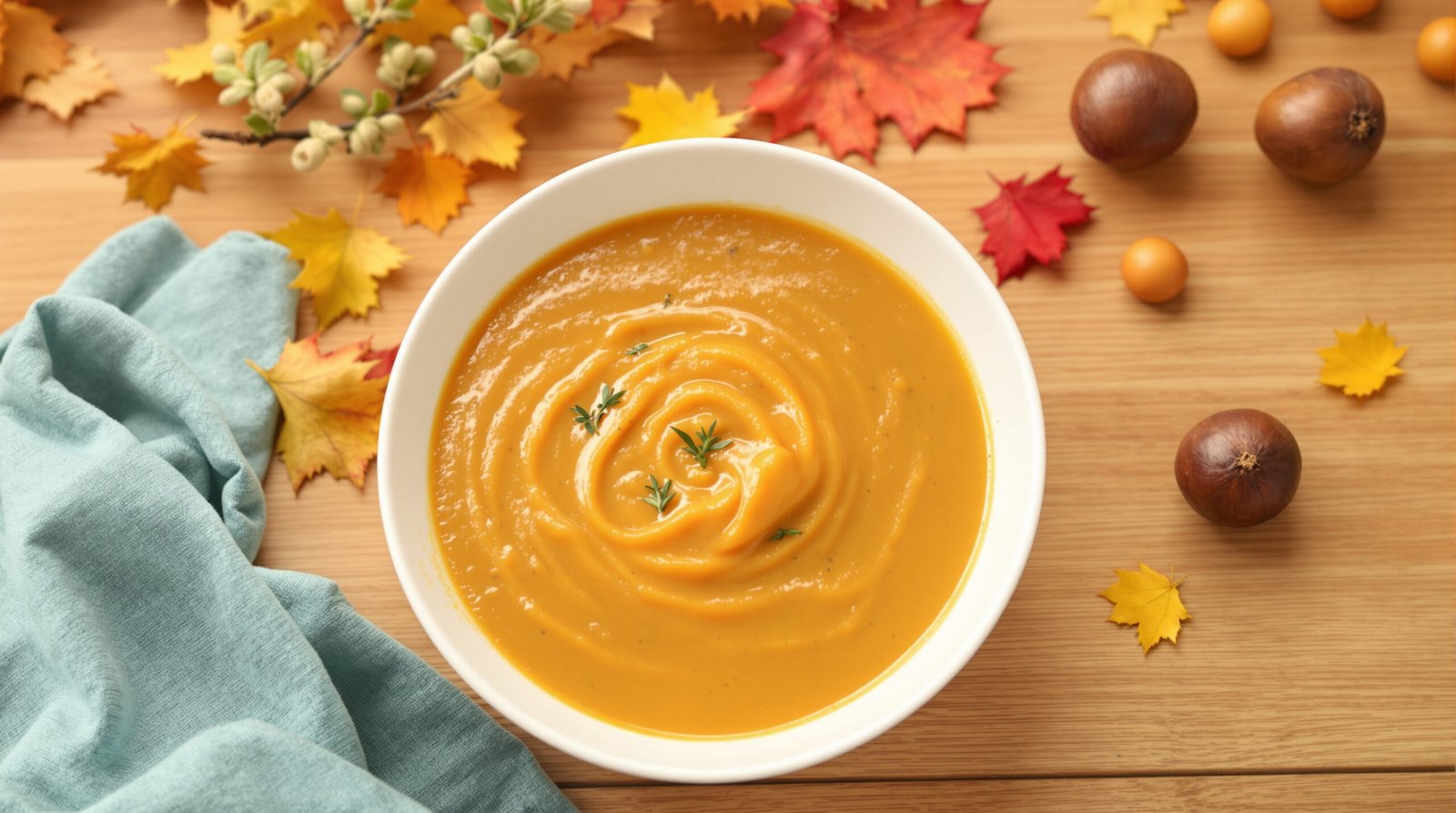 découvrez notre recette onctueuse de velouté de châtaignes et carottes, parfumée au thym, idéale pour réchauffer vos soirées d'hiver avec douceur et saveurs naturelles.
