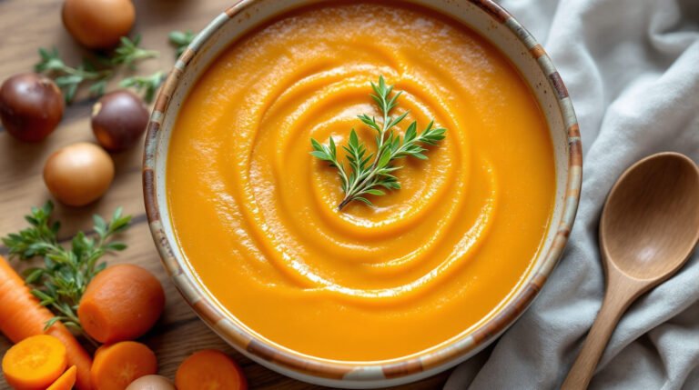 découvrez notre velouté de châtaignes et carottes au thym, une soupe onctueuse et savoureuse parfaite pour réchauffer vos soirées d'automne.