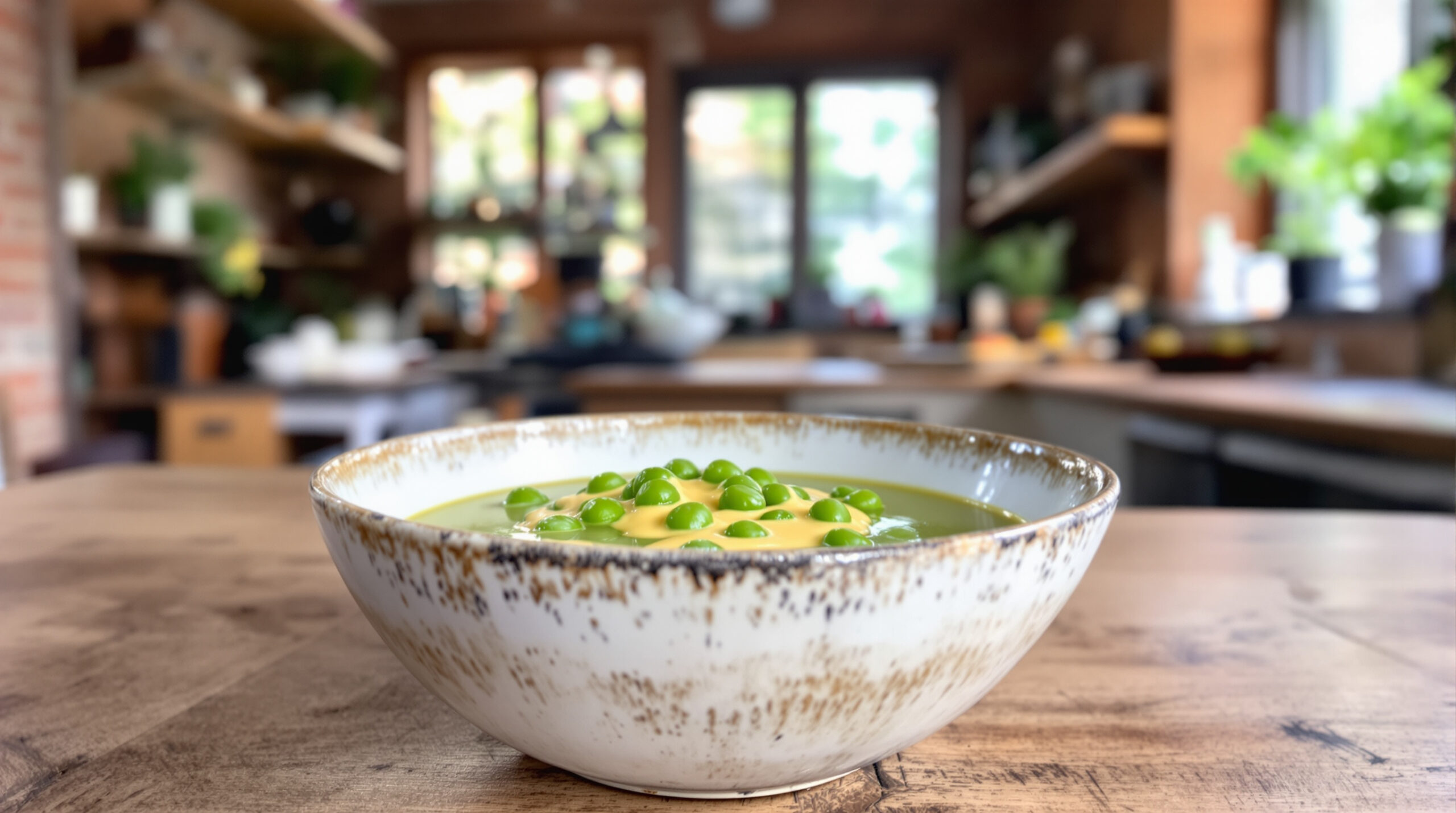 découvrez notre velouté de pois cassés onctueux, rehaussé d'une crème citronnée rafraîchissante pour un mariage parfait de saveurs et de douceur.