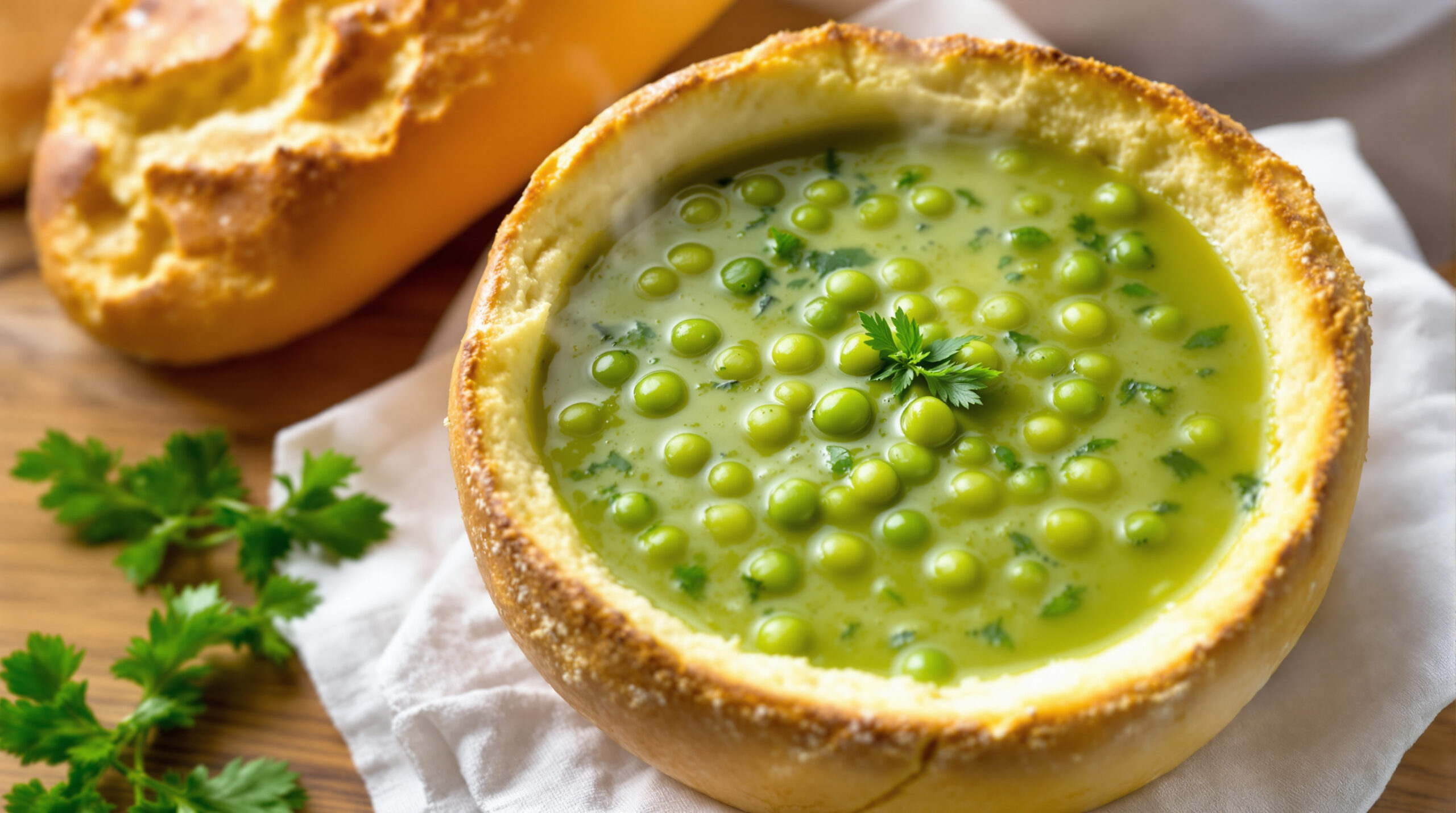 découvrez notre velouté de pois cassés onctueux, rehaussé d'une crème citronnée rafraîchissante pour un plat savoureux et réconfortant.