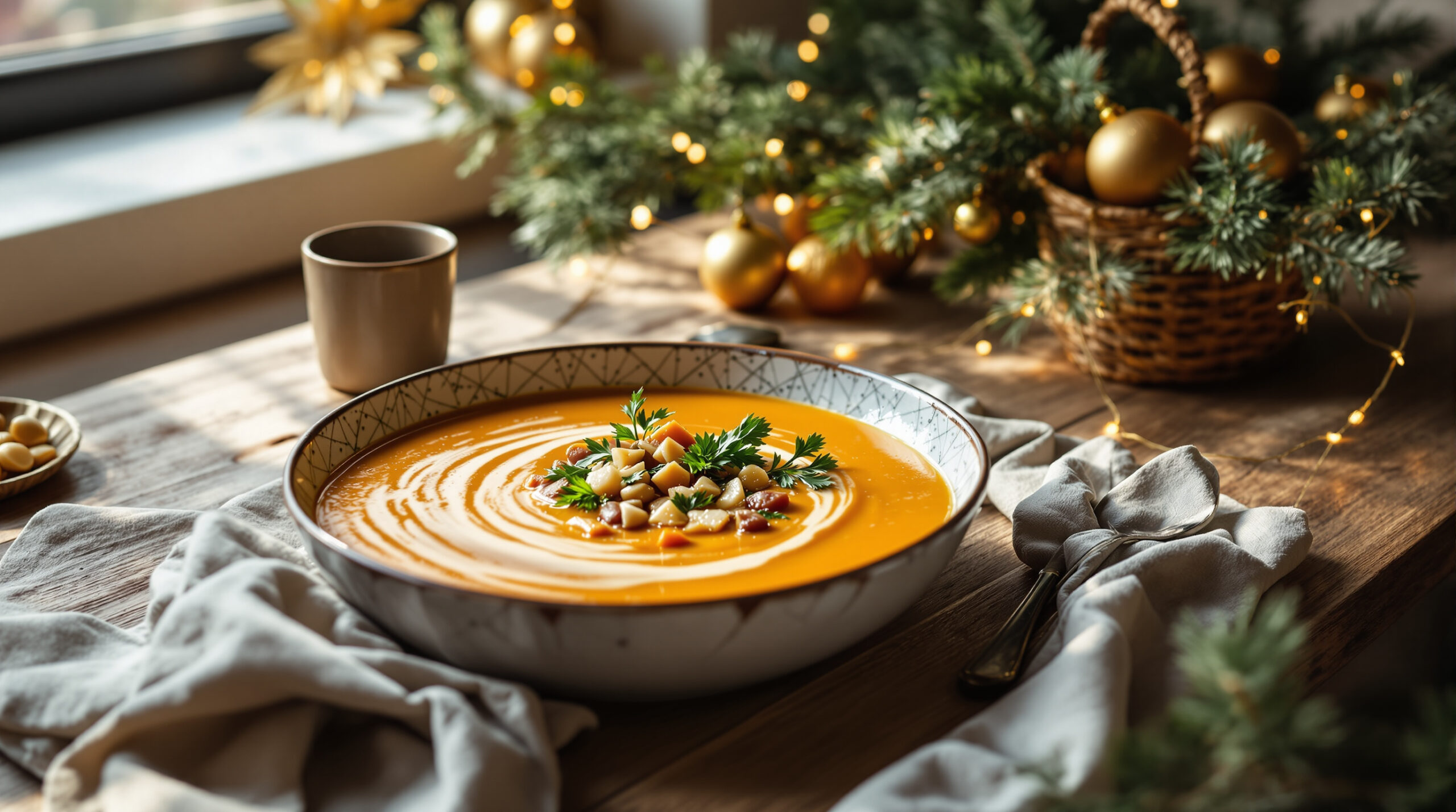 découvrez notre recette facile et gourmande de velouté de potimarron rôti aux éclats de châtaignes, parfaite pour réchauffer vos soirées d'automne.
