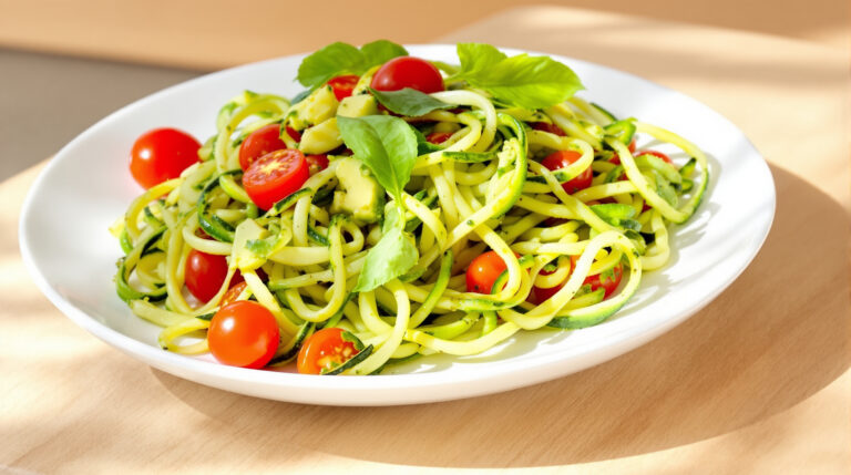 découvrez notre recette de zoodles au pesto d’avocat, un plat green, healthy et ultra tendance, parfait pour une alimentation saine et gourmande.